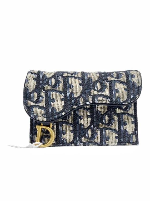 Saddle Flap Card Holder Blue  Oblique Jacquard Dior