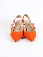 J'adior Embroidered Cotton Slingback Heels Orange Dior