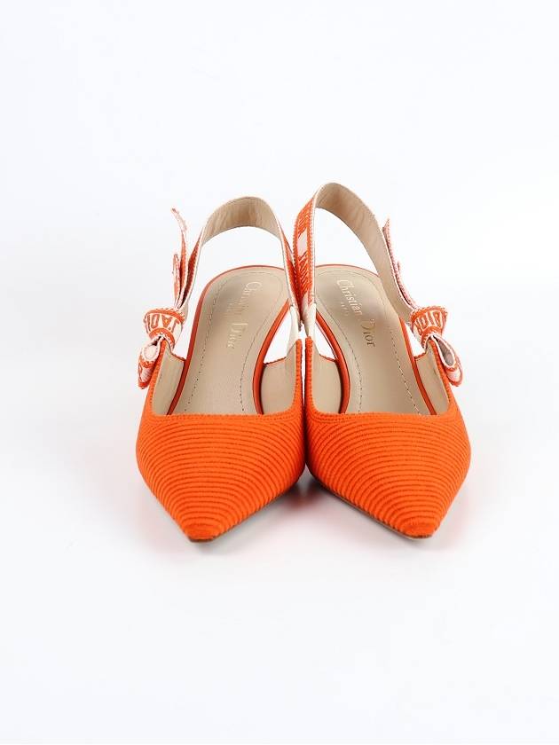 J'adior Embroidered Cotton Slingback Heels Orange Dior