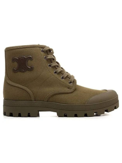 CELINE Patapans Canvas Lace-up Worker Boots Green
