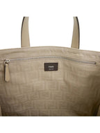 Fendi FF Fabric Tote Bag with Fringes Beige