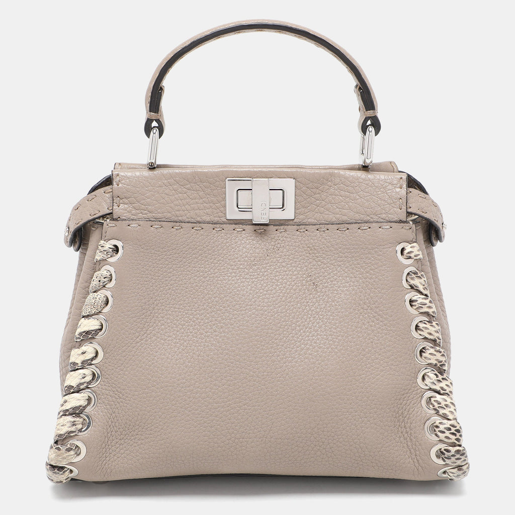 Fendi Beige Selleria Leather Mini Peekaboo Top Handle Bag..