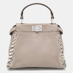 Fendi Beige Selleria Leather Mini Peekaboo Top Handle Bag..