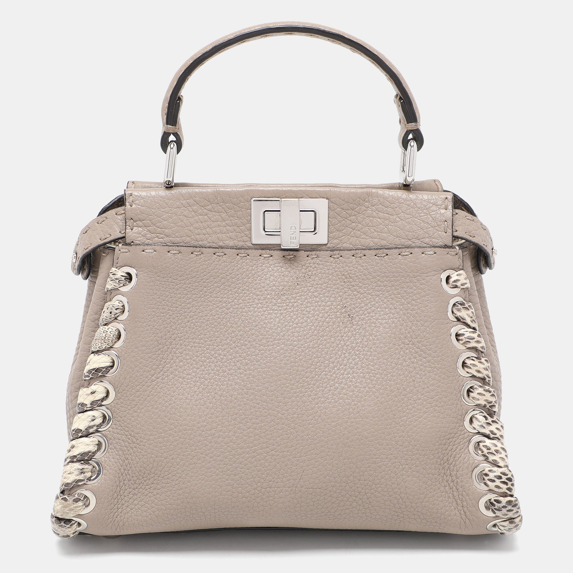Fendi Beige Selleria Leather Mini Peekaboo Top Handle Bag..