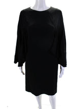 Chloe Womens Ruffled Flounce Sleeve Knee Length A-Line Dress Black