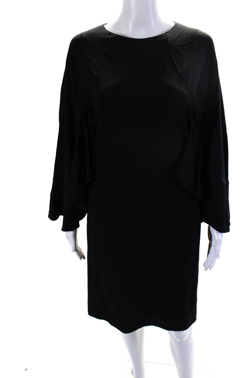 Chloe Womens Ruffled Flounce Sleeve Knee Length A-Line Dress Black