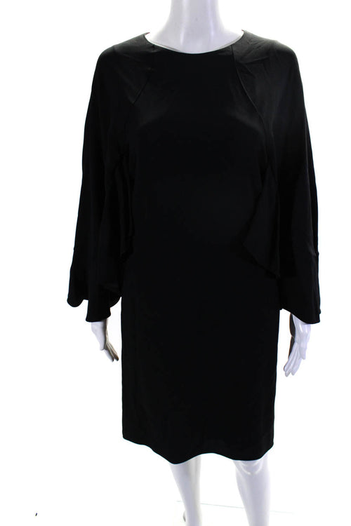 Chloe Womens Ruffled Flounce Sleeve Knee Length A-Line Dress Black