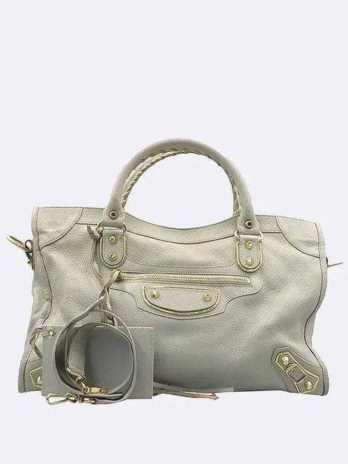 Balenciaga 390154 Gray color leather edge motor city tote bag shoulder strap auxiliary mirror