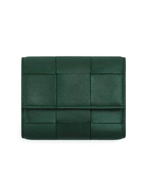 Bottega Veneta Cassette Tri-Fold Zipper Half Wallet Emerald Green