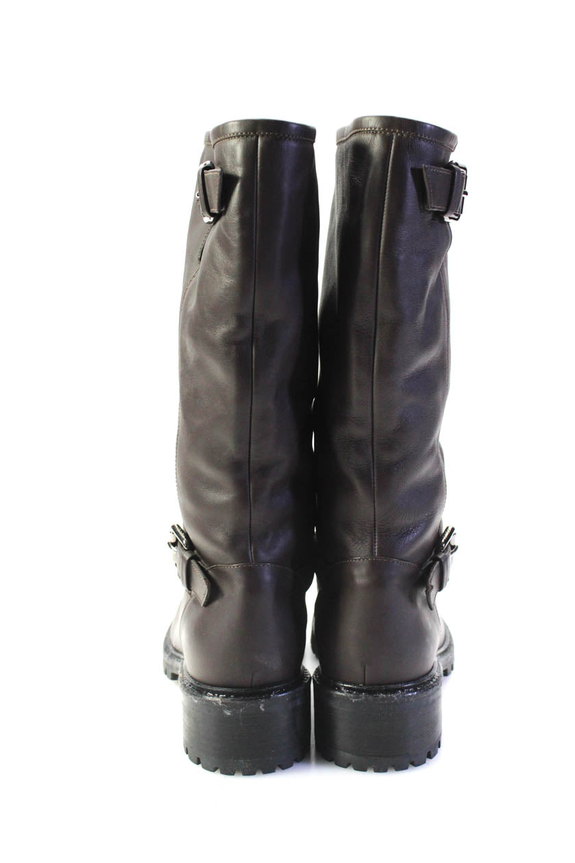 Fendi Womens Slip On Shearling Lined Knee High Boots Brown Leather