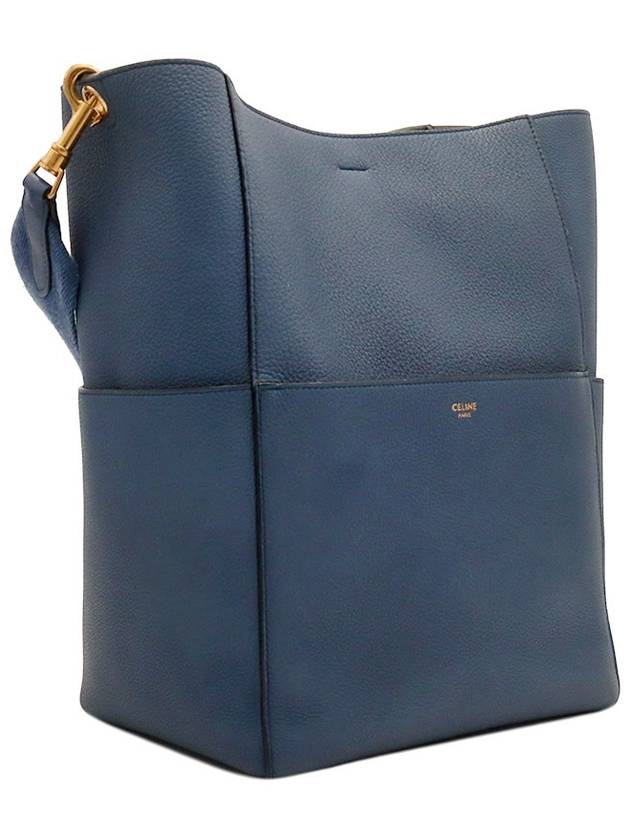 CELINE Deep blue calfskin single medium bucket shoulder bag 189593AH4