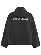 Balenciaga Logo Print Hooded Windbreaker Black