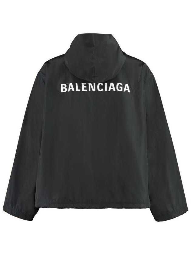 Balenciaga Logo Print Hooded Windbreaker Black