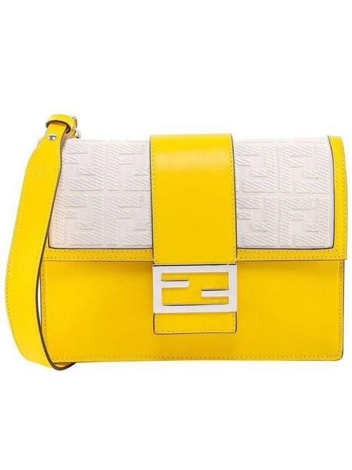 Fendi FF Flat Baguette Leather Cross Bag Yellow