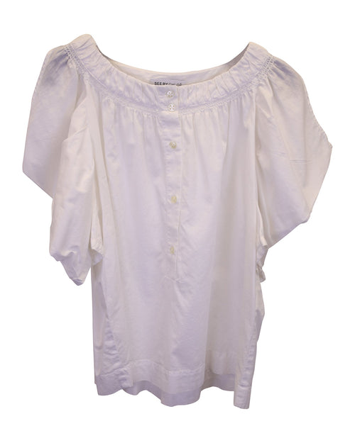See By Chloe Cut Out Shoulder Top in White Cotton