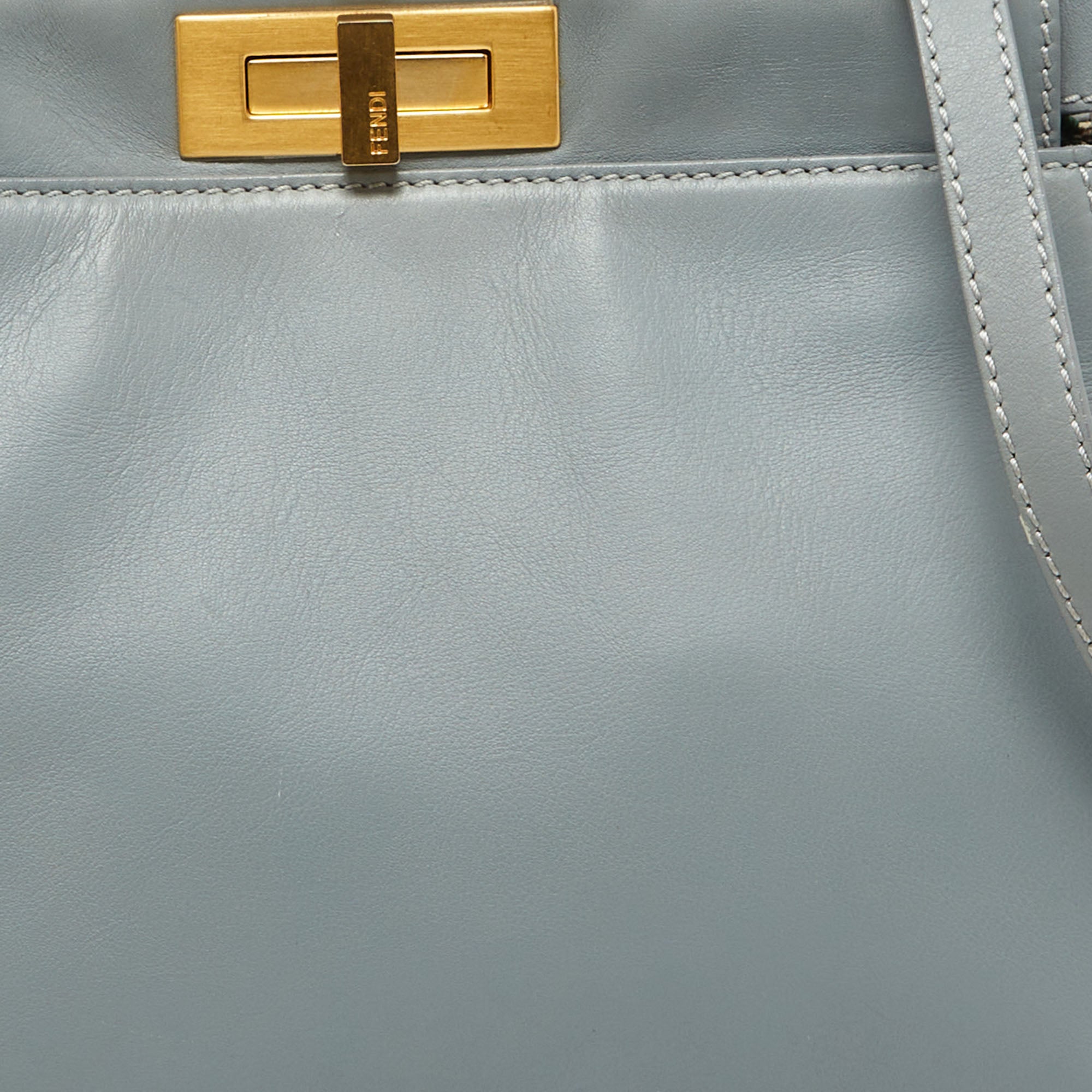 Fendi Light Grey Leather Medium Peekaboo Top Handle Bag