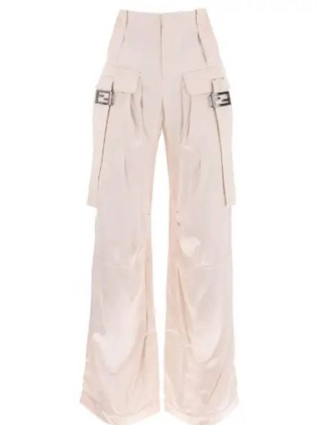 Fendi Women's Viscose Shiny Cargo Straight Pants Beige