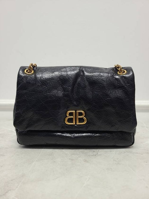 Balenciaga Black Calfskin Vintage Gold Monaco Mini Chain Shoulder Bag