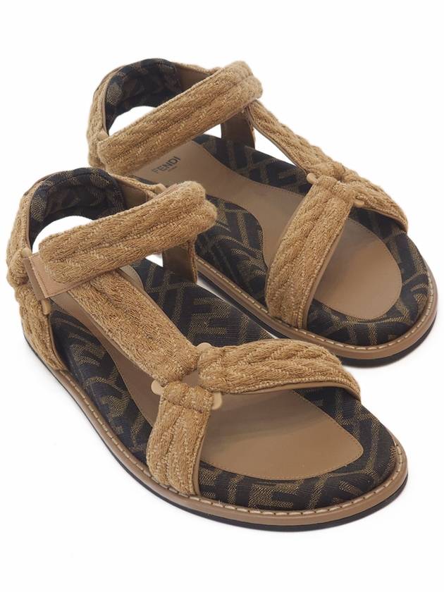 Fendi FF Jacquard Fabric Sandals Brown