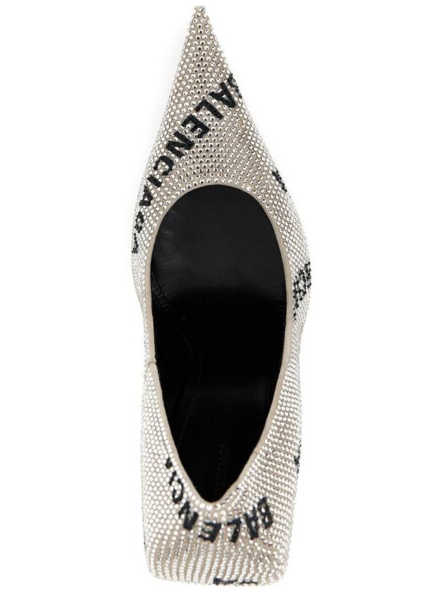 Balenciaga Women's All-Over Logo Rhinestone Square Knife Pumps Heel Silver