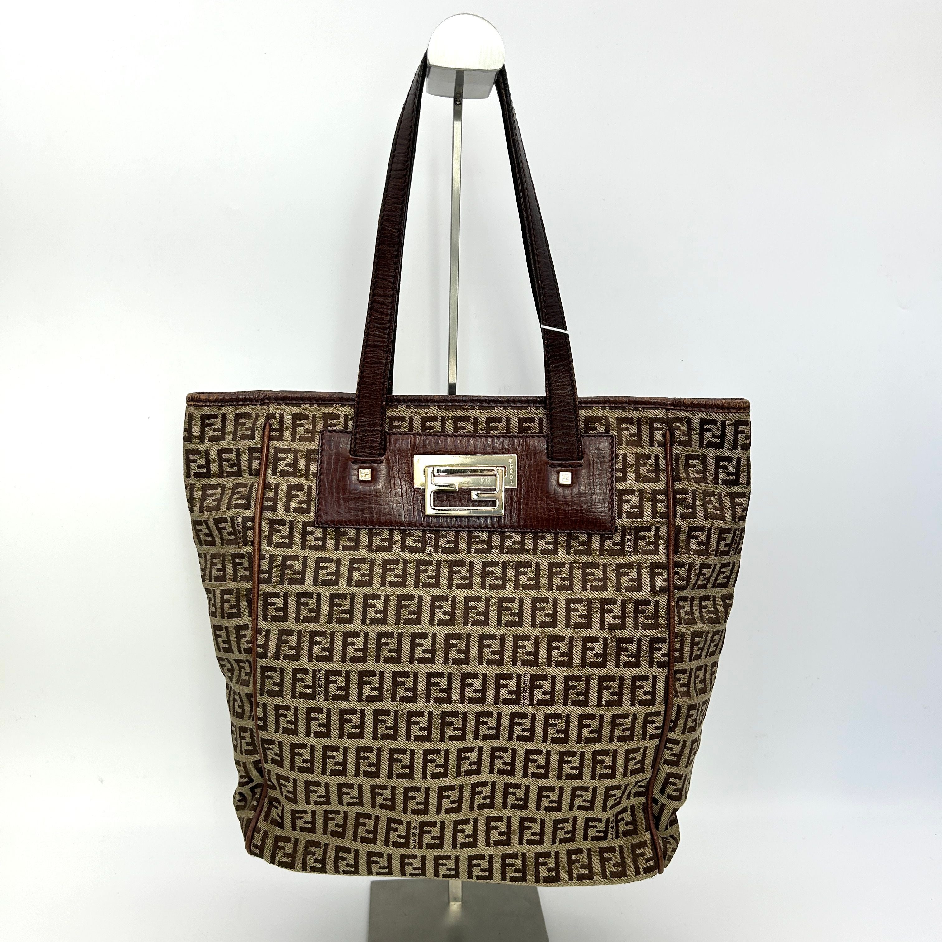 Fendi Leather-Trimmed Zucchino Shopping Tote - Brown Totes, Handbags fe9922xs
