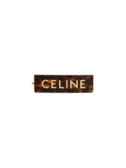 CELINE Logo Acetate Hair Slides Dark Havana