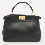 Fendi Black Leather And Calf Hair Studs Mini Peekaboo Top Handle Bag