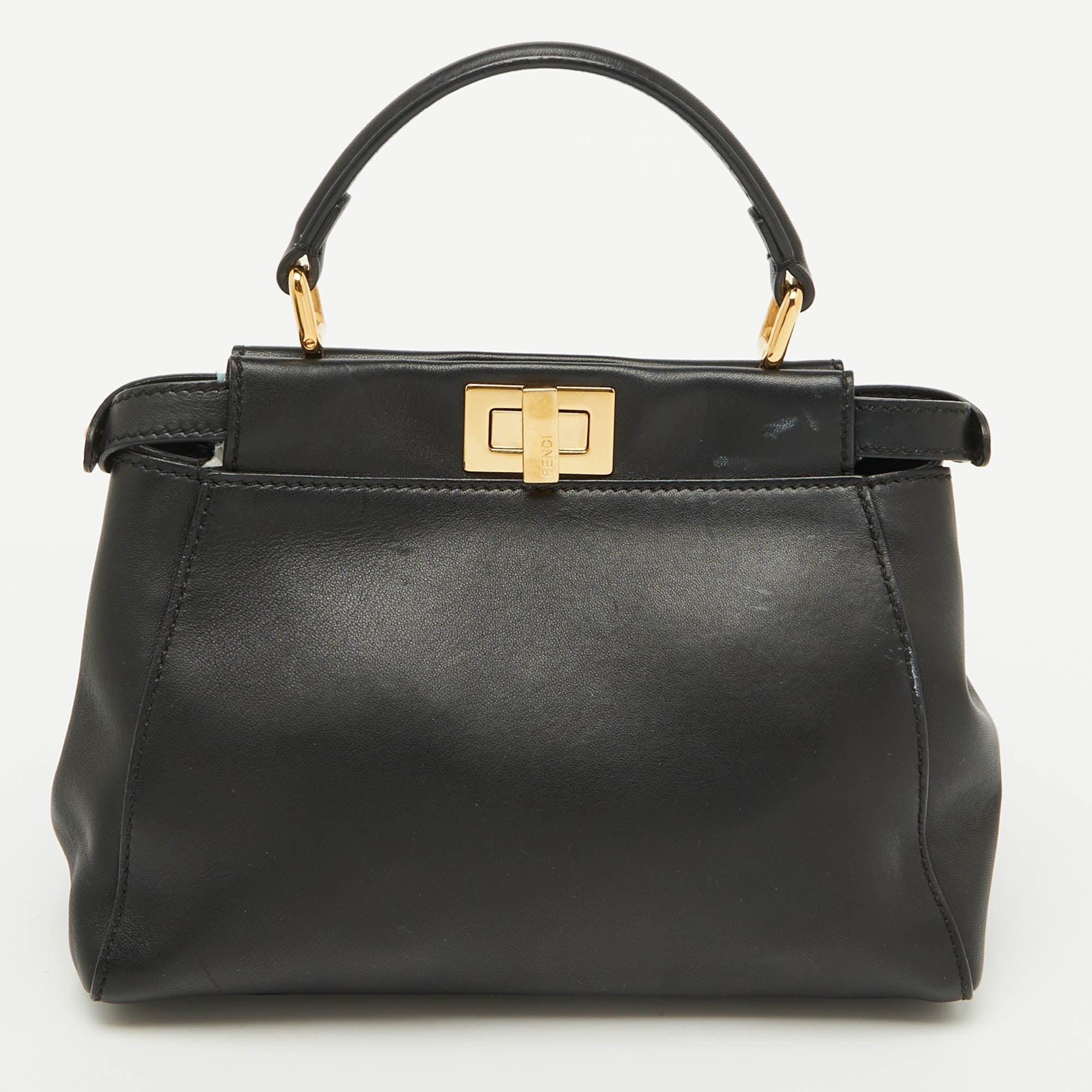 Fendi Black Leather And Calf Hair Studs Mini Peekaboo Top Handle Bag