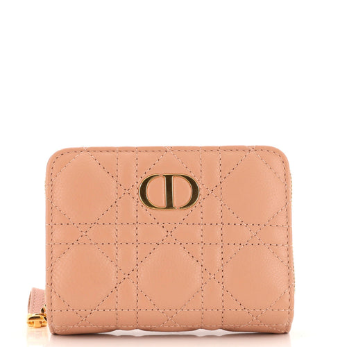 Dior Caro Zipped Wallet Cannage Quilt Grained Calfskin Compact