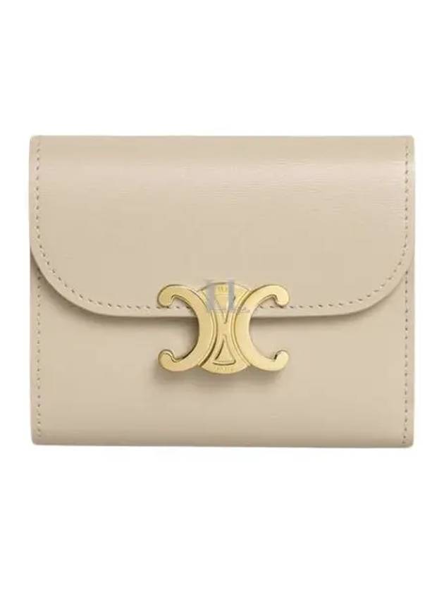 CELINE Triomphe Small Shiny Calfskin Bicycle Wallet Pale Beige