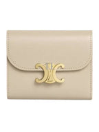 CELINE Triomphe Small Shiny Calfskin Bicycle Wallet Pale Beige