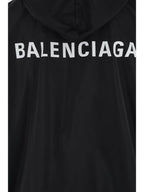 Balenciaga Logo Print Hooded Windbreaker Black