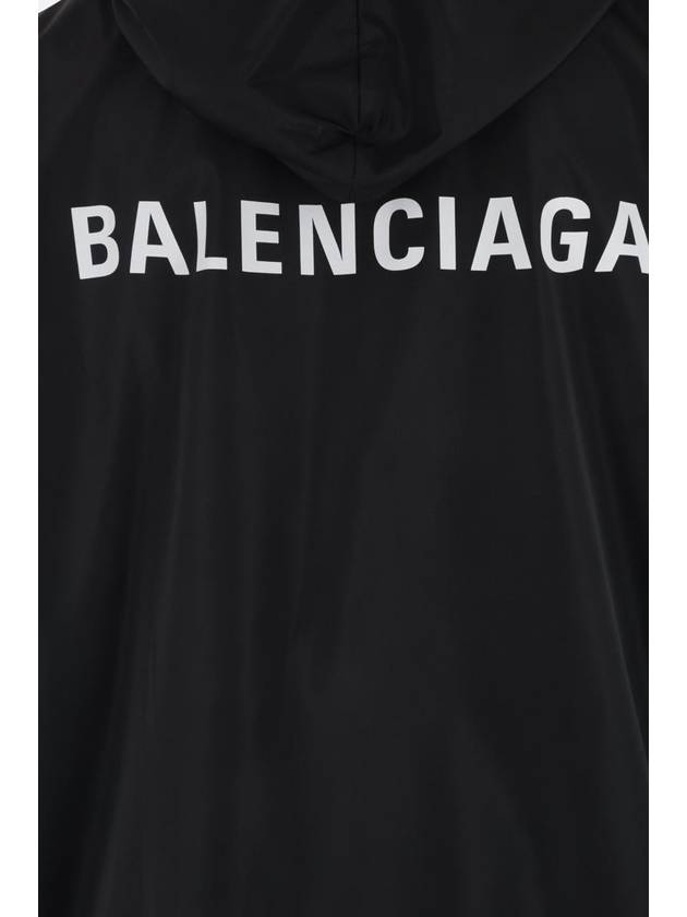 Balenciaga Logo Print Hooded Windbreaker Black