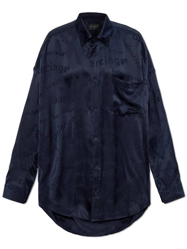 Balenciaga Balenciaga Silk Shirt With Logo, Women's, Navy Blue