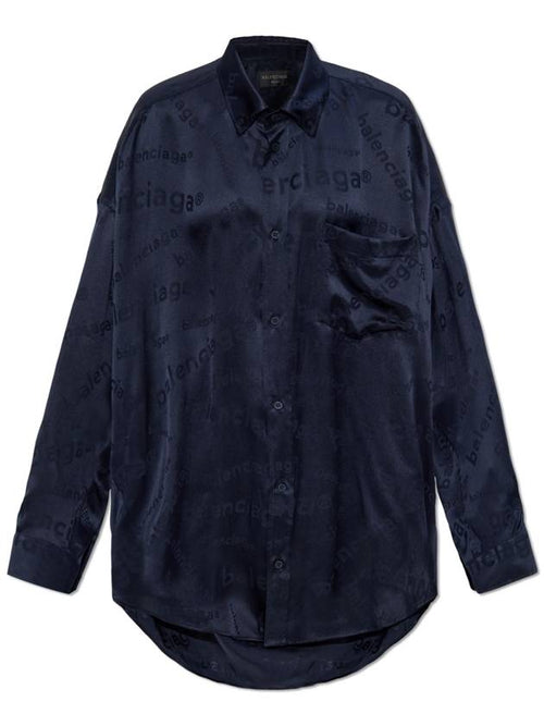Balenciaga Balenciaga Silk Shirt With Logo, Women's, Navy Blue