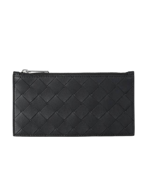 Bottega Veneta Intrecciato Zipper Card Wallet Black