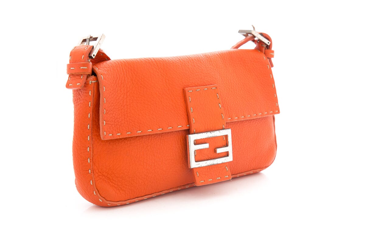 Fendi Orange Leather Baguette Handbag