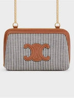 CELINE Cuir Triomphe Striped Textile Calfskin Chain Cluth Bag Navy Blue