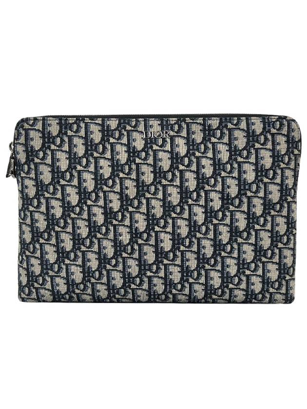 Oblique Jacquard Strap Clutch Bag Navy Dior