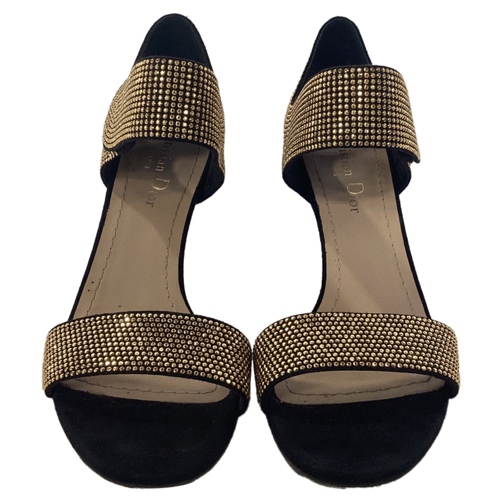 Dior Stud Embellished Couture Choc Ankle Strap Sandals in Black Suede