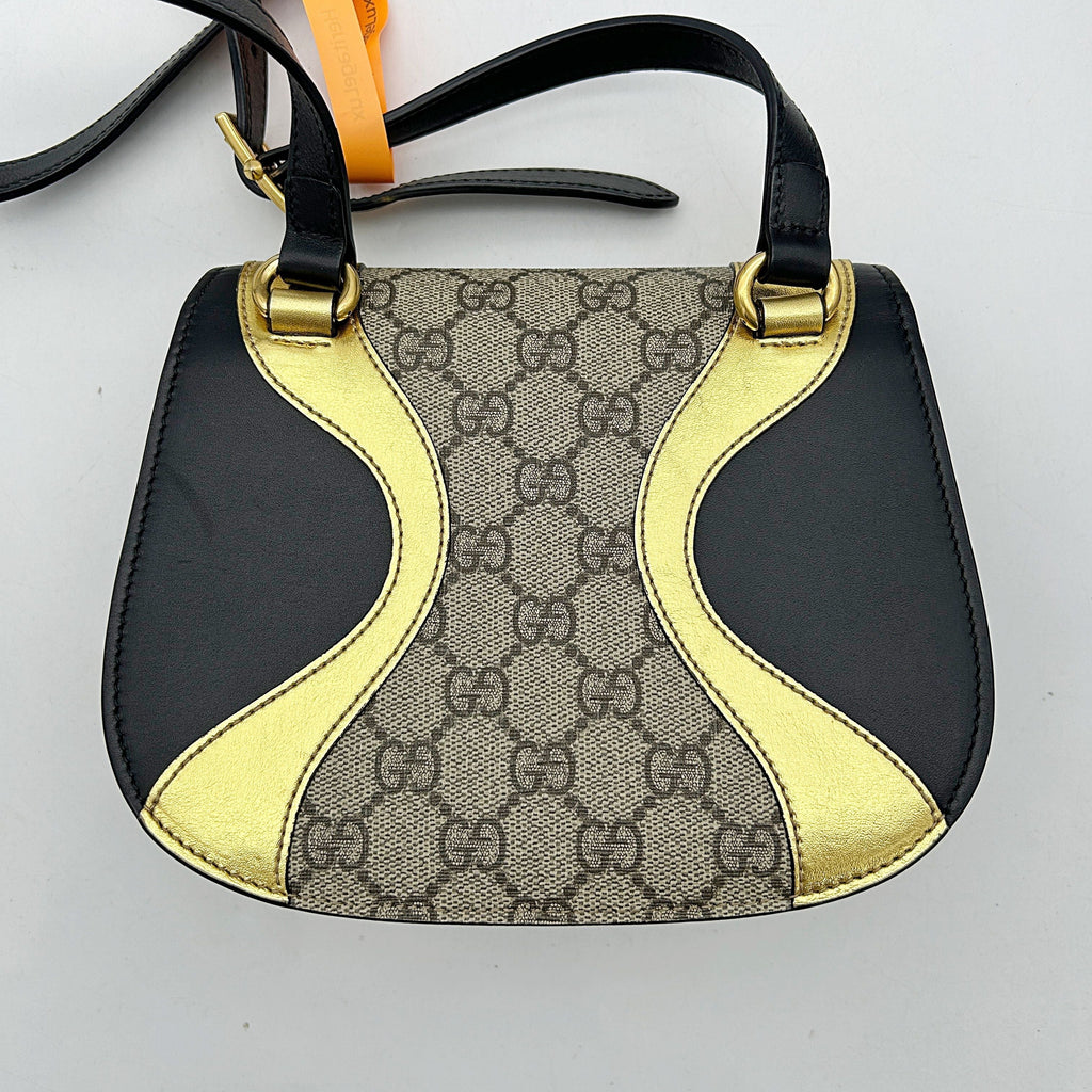 GUCCI GG Supreme Monogram Small Osiride Shoulder Bag Black Gold  2506222503