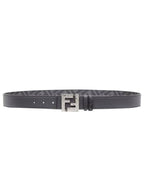 Fendi FF Logo Reversible Leather Belt Gray