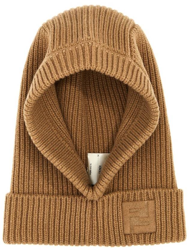 Fendi FF Logo Wool Balaclava Beige