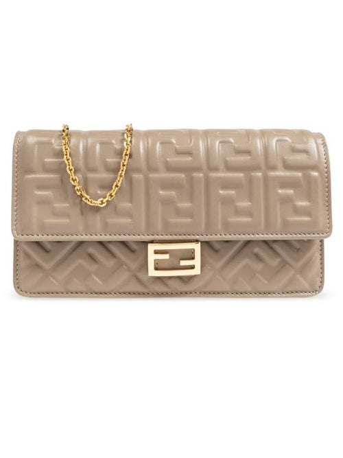 Fendi FF Baguette Nappa Leather Long Wallet Grey