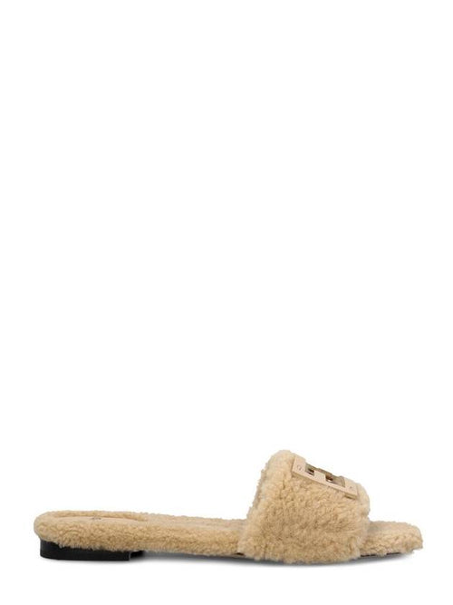Fendi Baguette Leather Slide Slippers Ivory