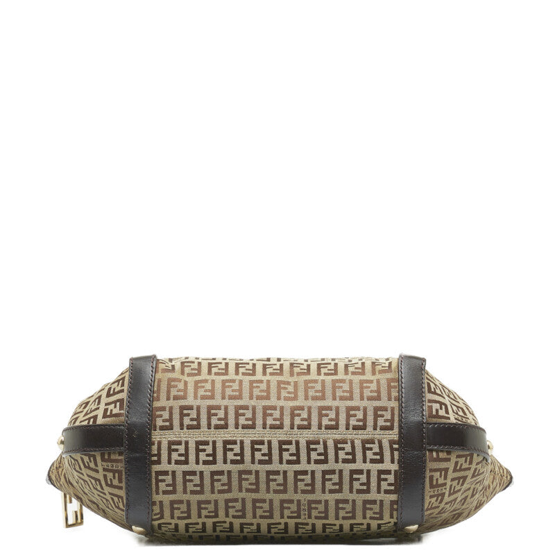 FENDI Zucca Shoulder Bag in Canvas Leather Brown Ladies 8BH196