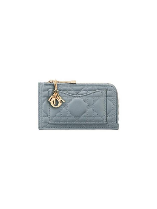 Lady Compact Cannage Zipper Lambskin Card Wallet Cloud Blue Dior
