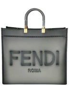 Fendi Logo Sunshine Large Leather Shopper Tote Bag Grey