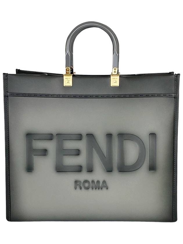 Fendi Logo Sunshine Large Leather Shopper Tote Bag Grey