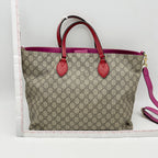 GUCCI Soft GG Supreme Monogram Medium Crossbody Tote Beige Hibiscus Red New Rosette LA19445